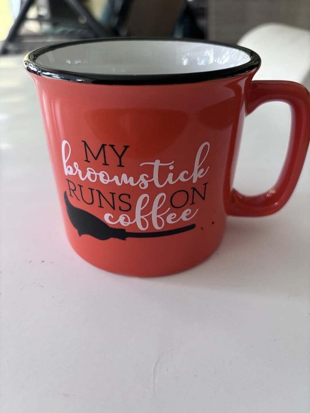 Halloween Mug - “My Broomstick Runs On Coffee” Orange Mug -